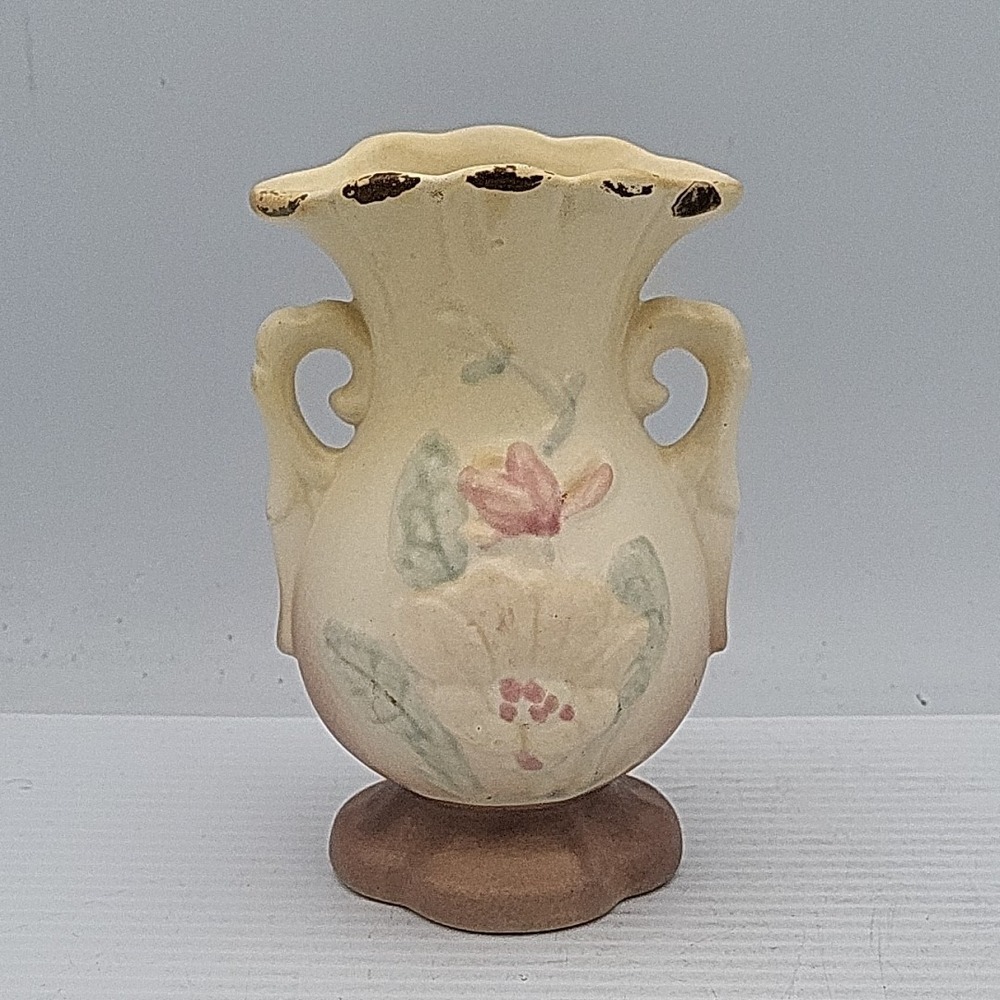 VINTAGE HULL USA ART POTTERY DOUBLE HANDLE VASE  #13 ~ 5" MATTE PASTEL GLAZE